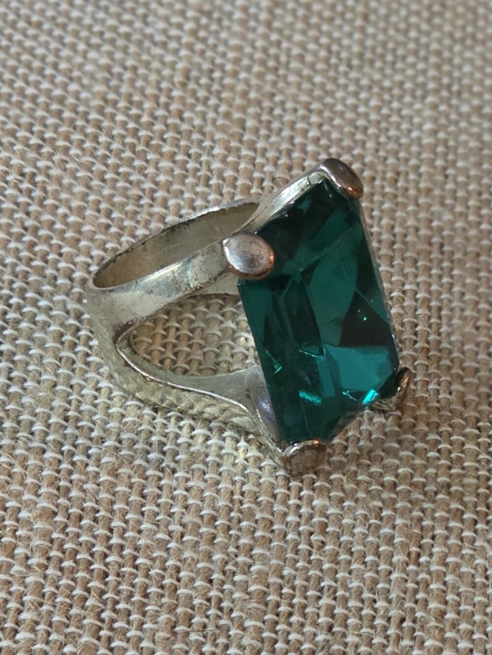 SILVERTONE with TEAL STONE | Statement Ring, Sz. 6 1/2